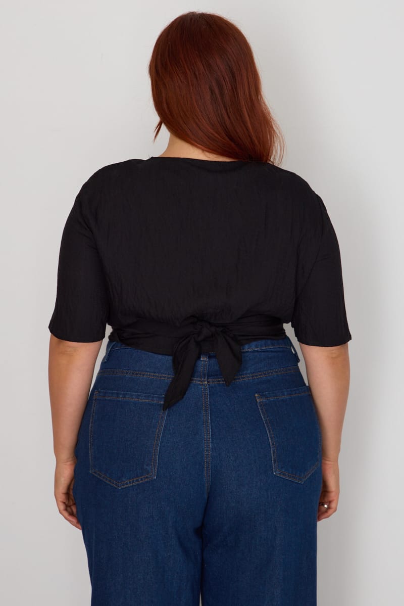Black Plus Vixen Tie Front Top