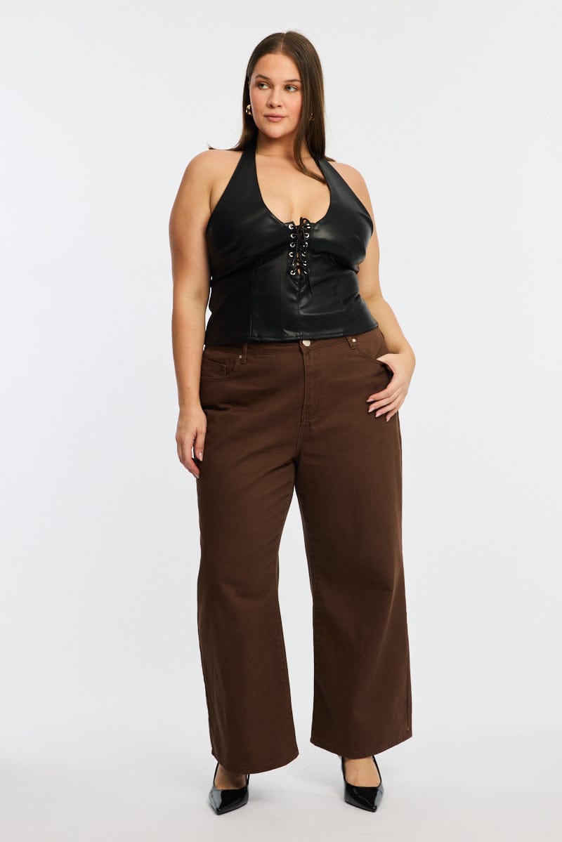 Black Faux Leather Top Halter Neck