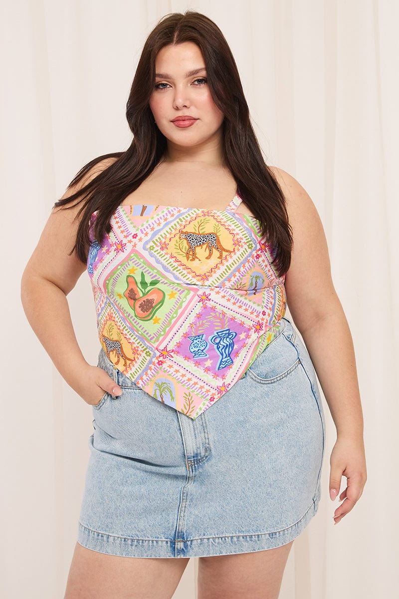 Multi Abstract Scarf To Sleeveless Textured