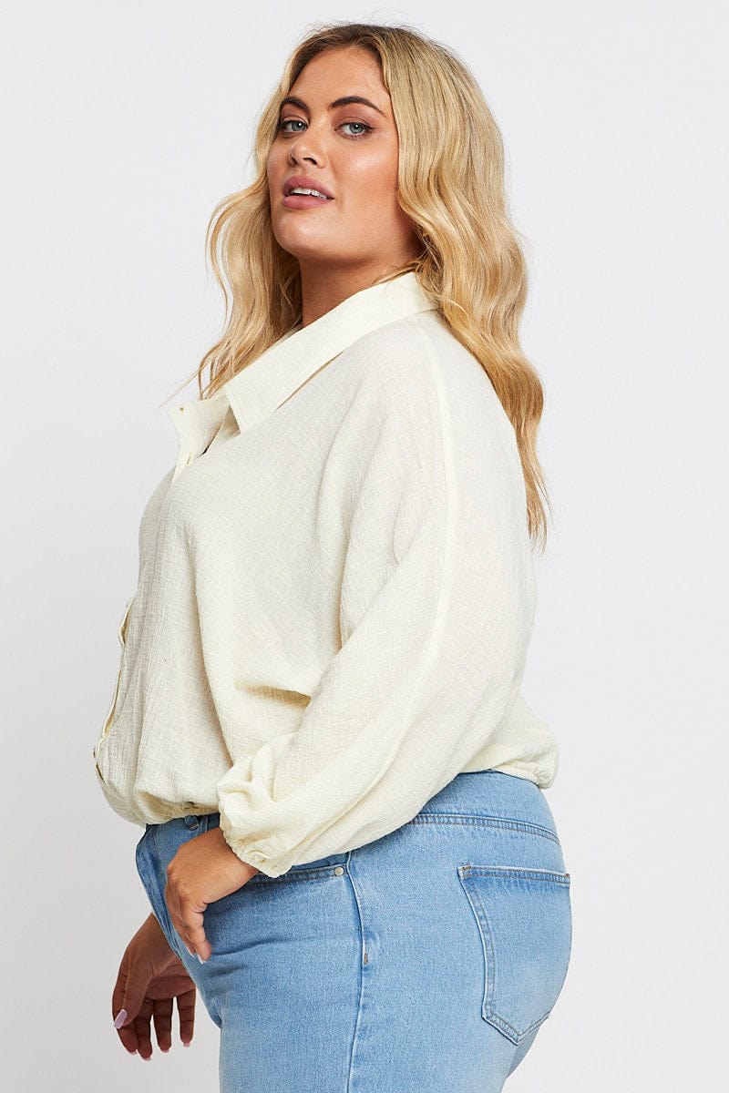 White Textured Shirt Off Long Sleeve For Women By You And All