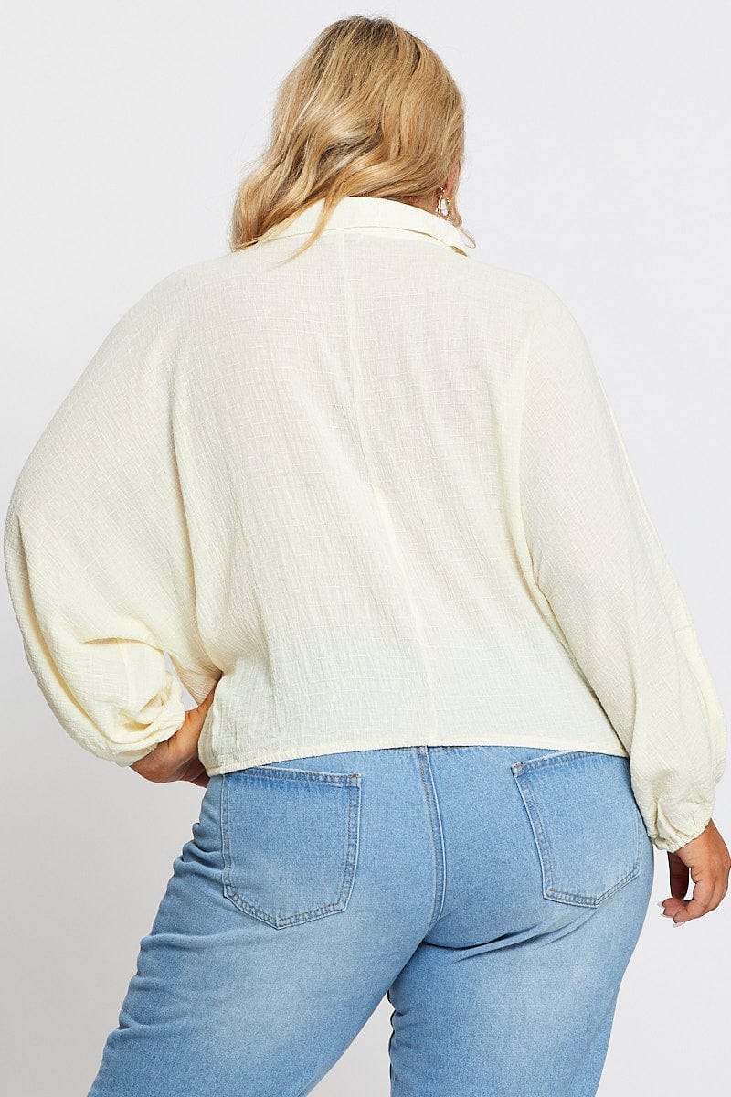 White Textured Shirt Off Long Sleeve For Women By You And All