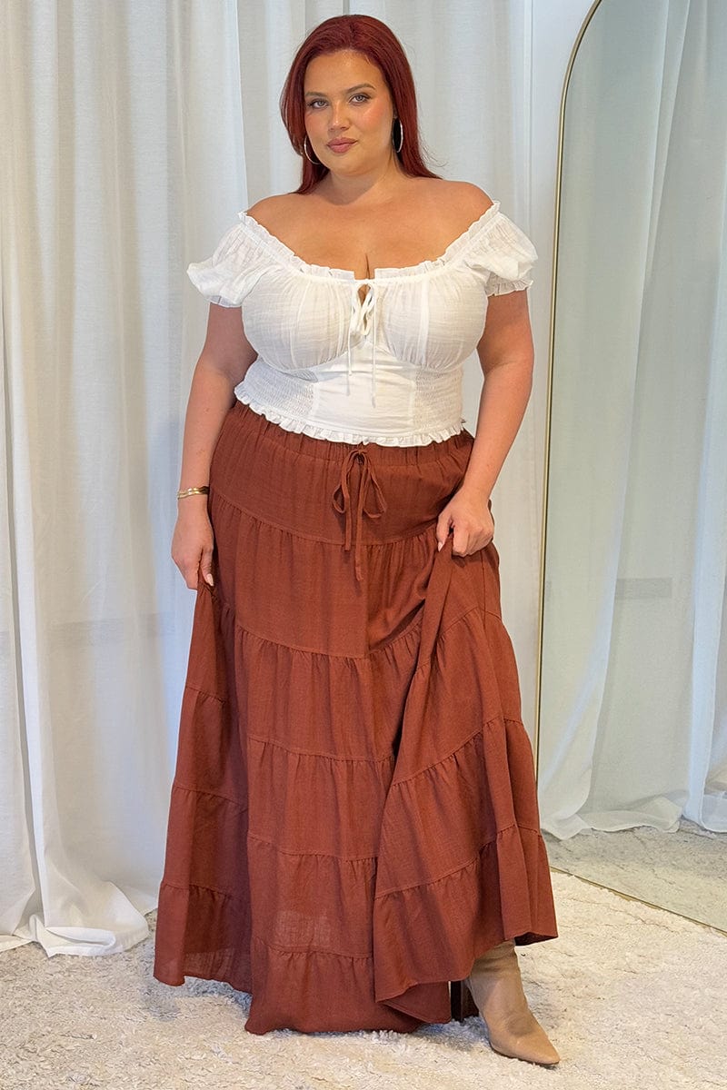 Brown Tiered Maxi Skirt