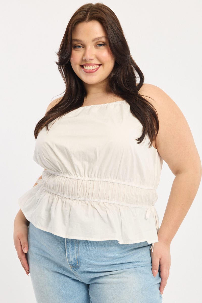 White Ruched Top Sleeveless
