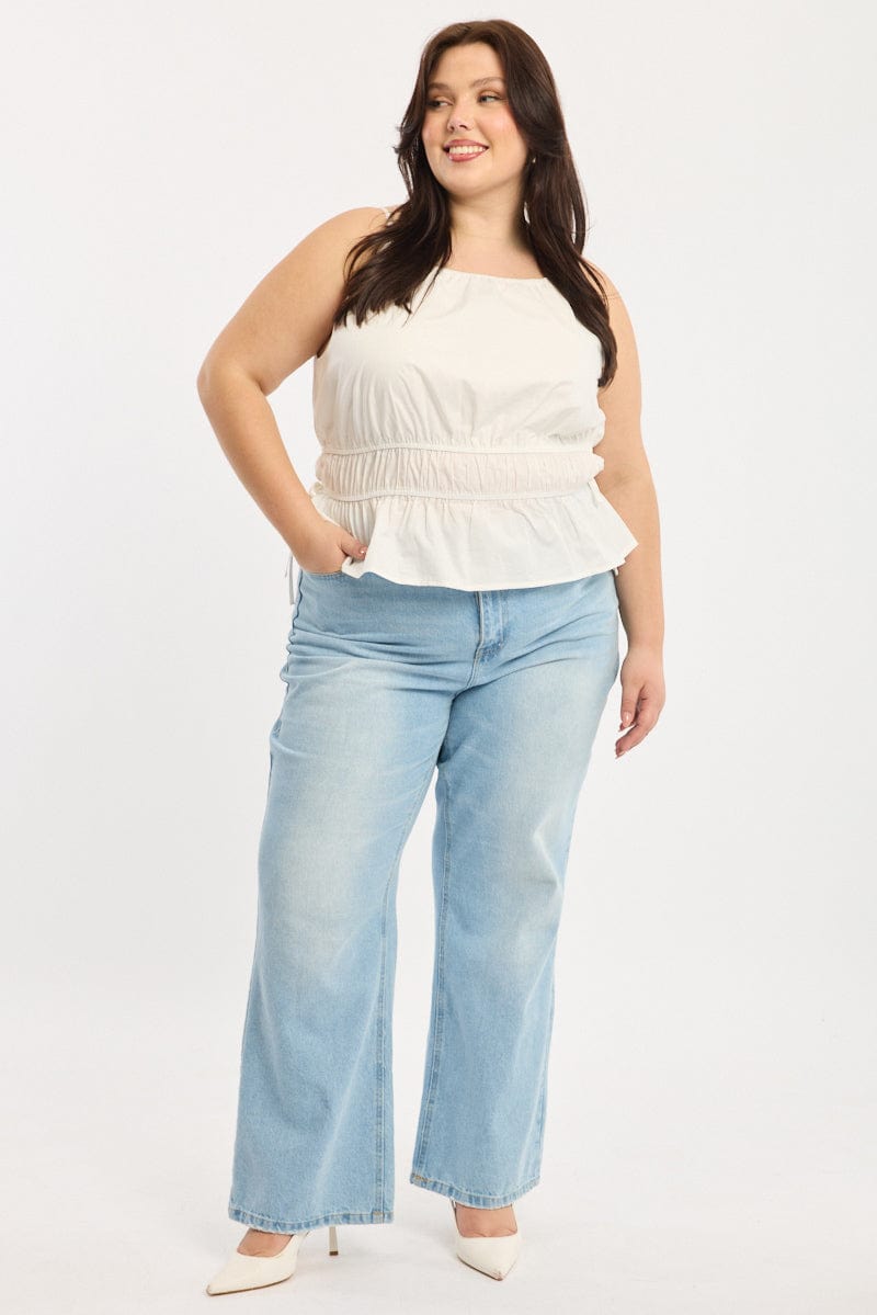 White Ruched Top Sleeveless