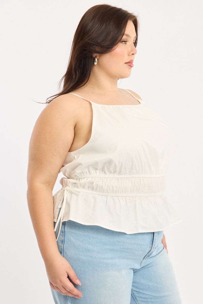 White Ruched Top Sleeveless