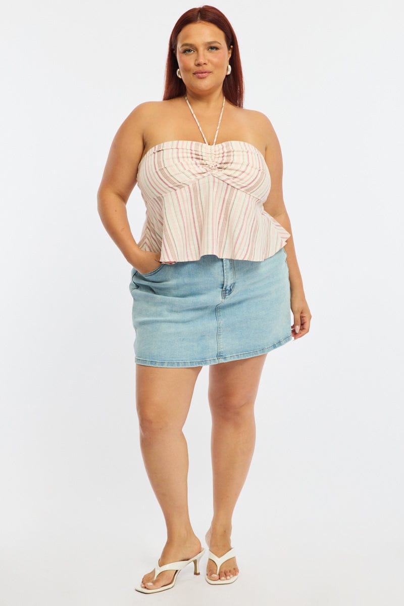 Pink Stripe Stripe Halter Top Sleeveless