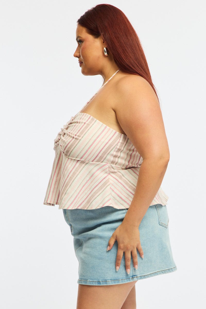 Pink Stripe Stripe Halter Top Sleeveless