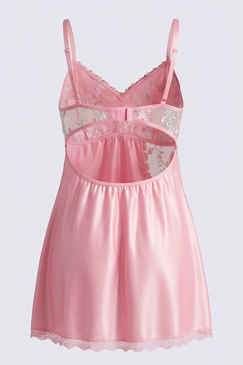 Pink Rose Embroidered Slip Nightdress