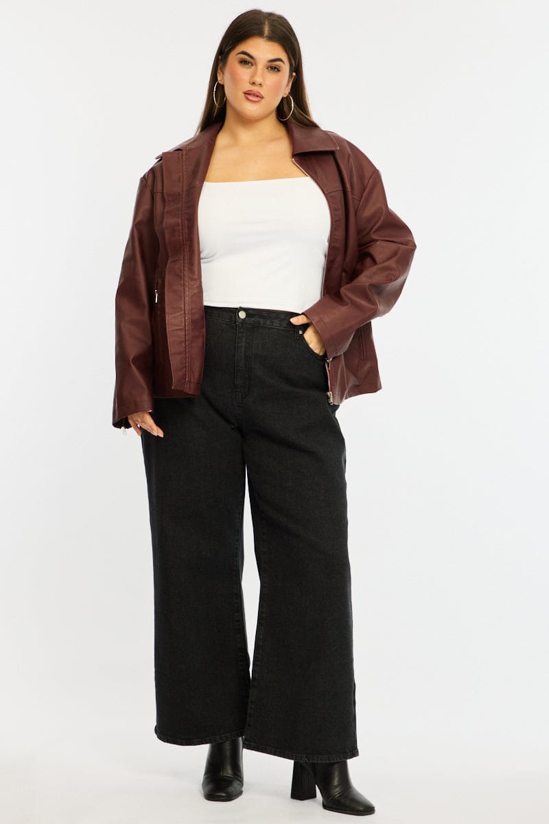 Red Faux Leather Jacket Long Sleeve