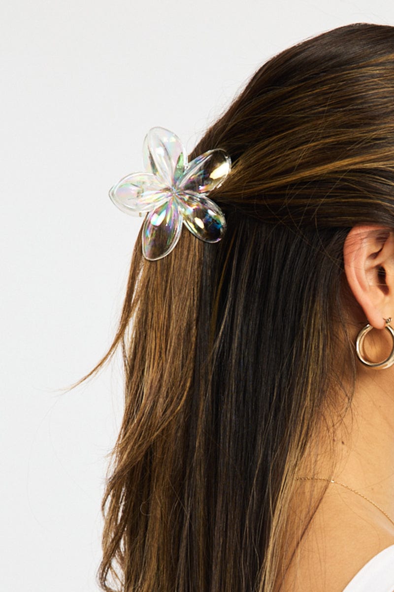 Metallic Iridescent Flower Claw Clip
