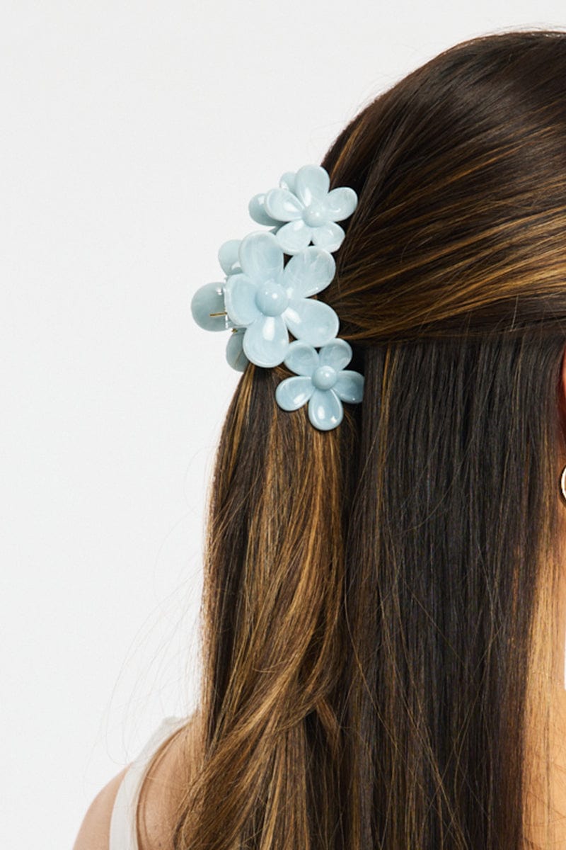Blue Marbled Flower Claw Clip