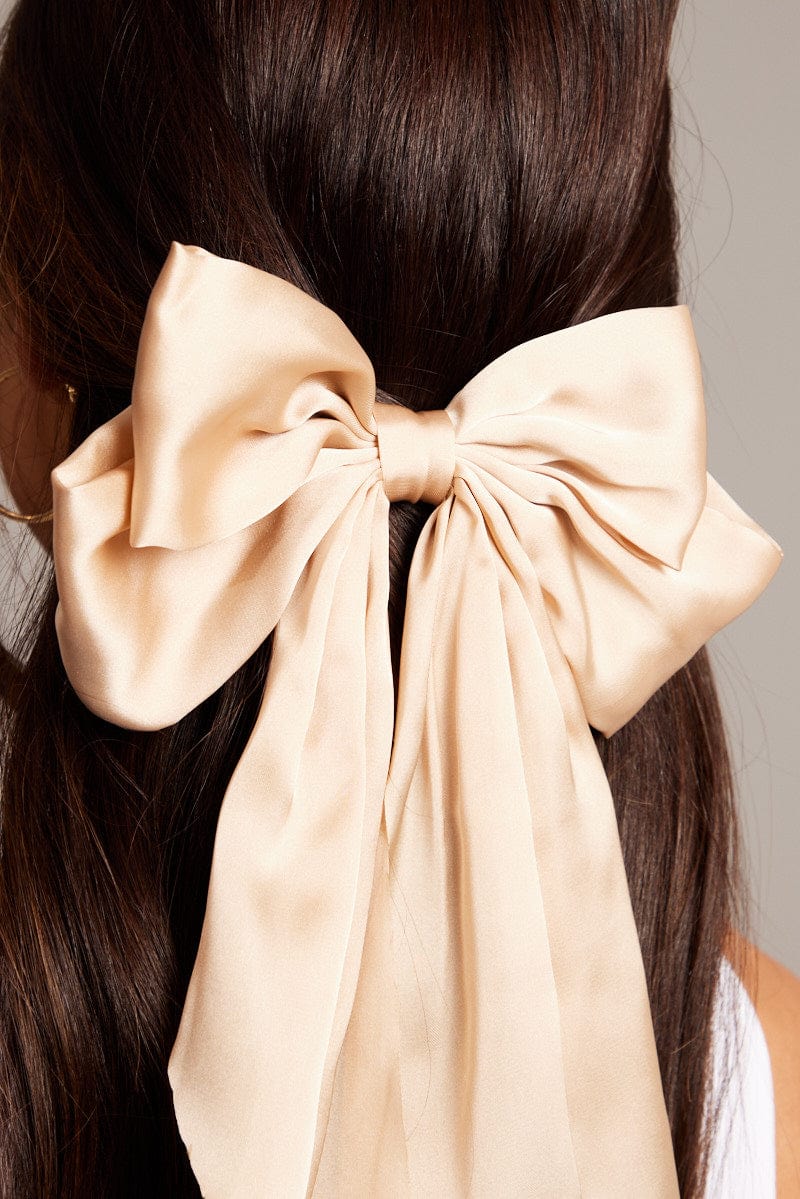 Beige Large Bow Hair Clip for YouandAll Fashion