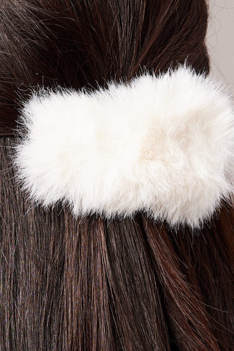 White 2 Pack Faux Fur Hair Clips for YouandAll Fashion