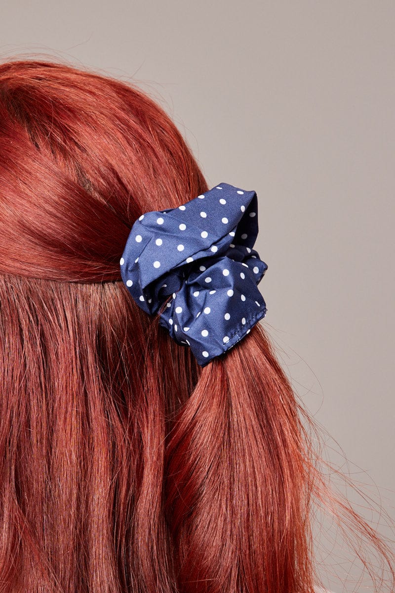 Blue Polka Dot Polka Dot Print Scrunchie for YouandAll Fashion