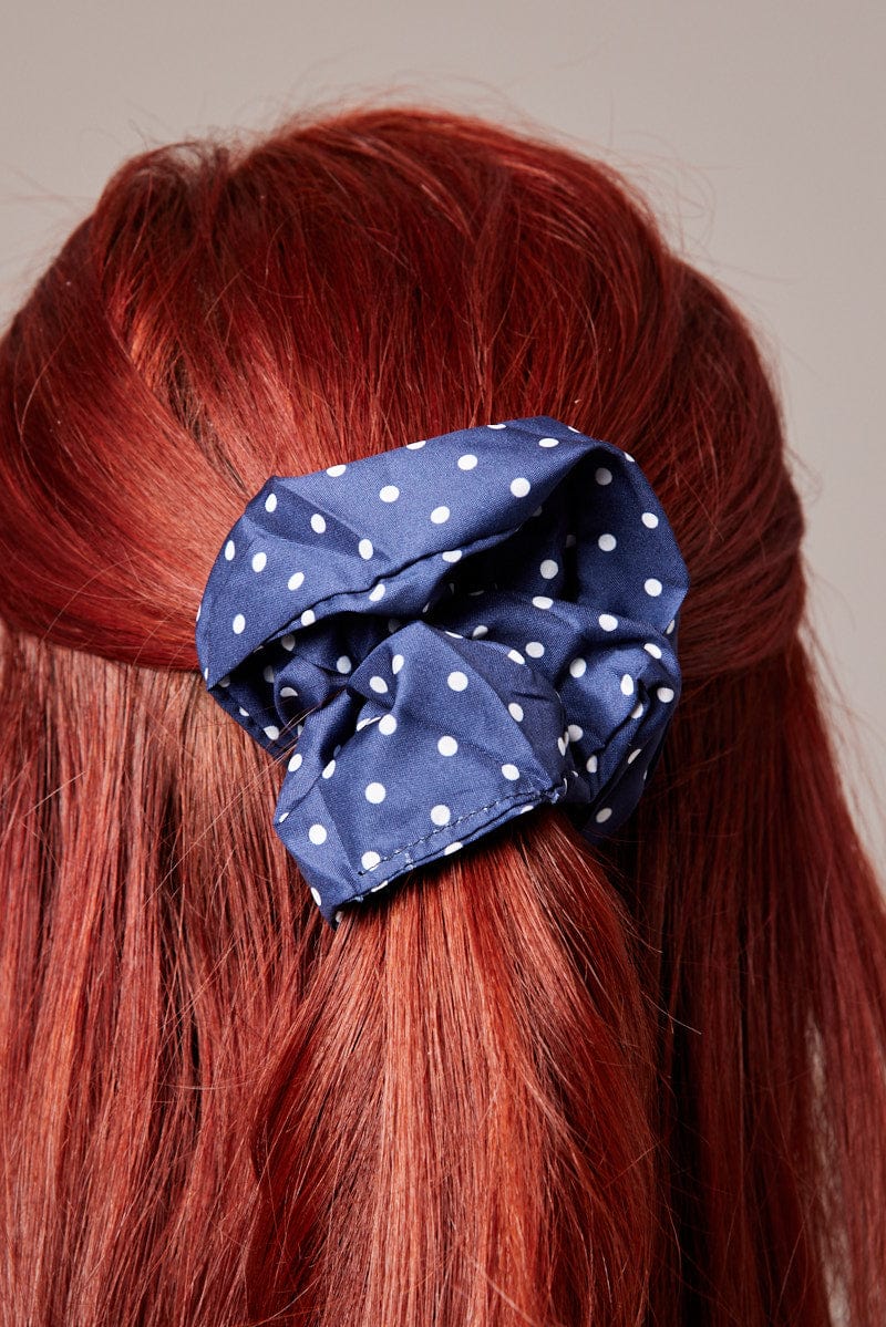 Blue Polka Dot Polka Dot Print Scrunchie for YouandAll Fashion