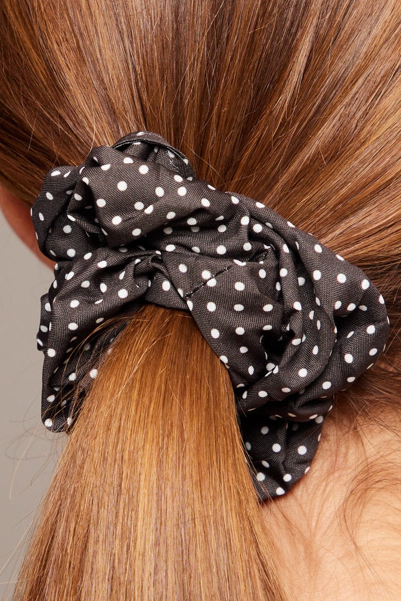 Brown Polka Dot Polka Dot Print Scrunchie for YouandAll Fashion