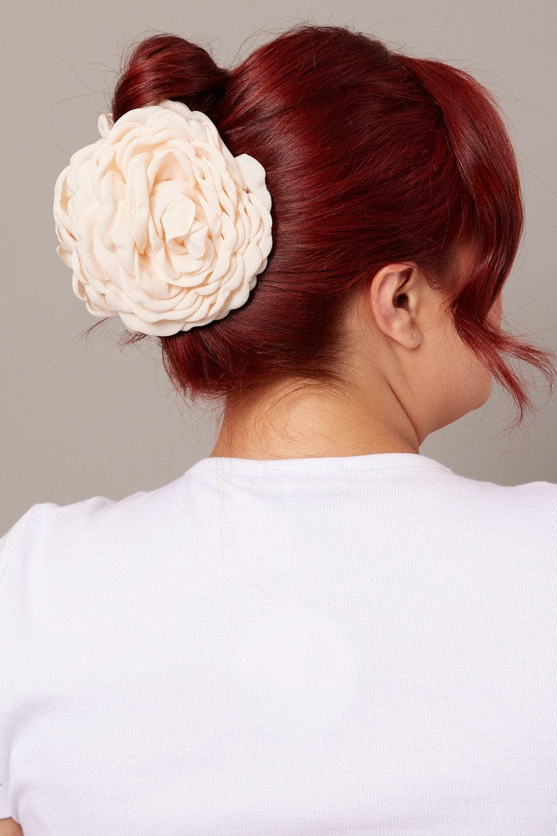 White Rosette Claw Clip for YouandAll Fashion