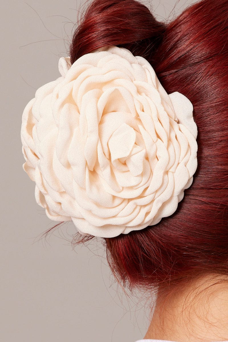 White Rosette Claw Clip for YouandAll Fashion