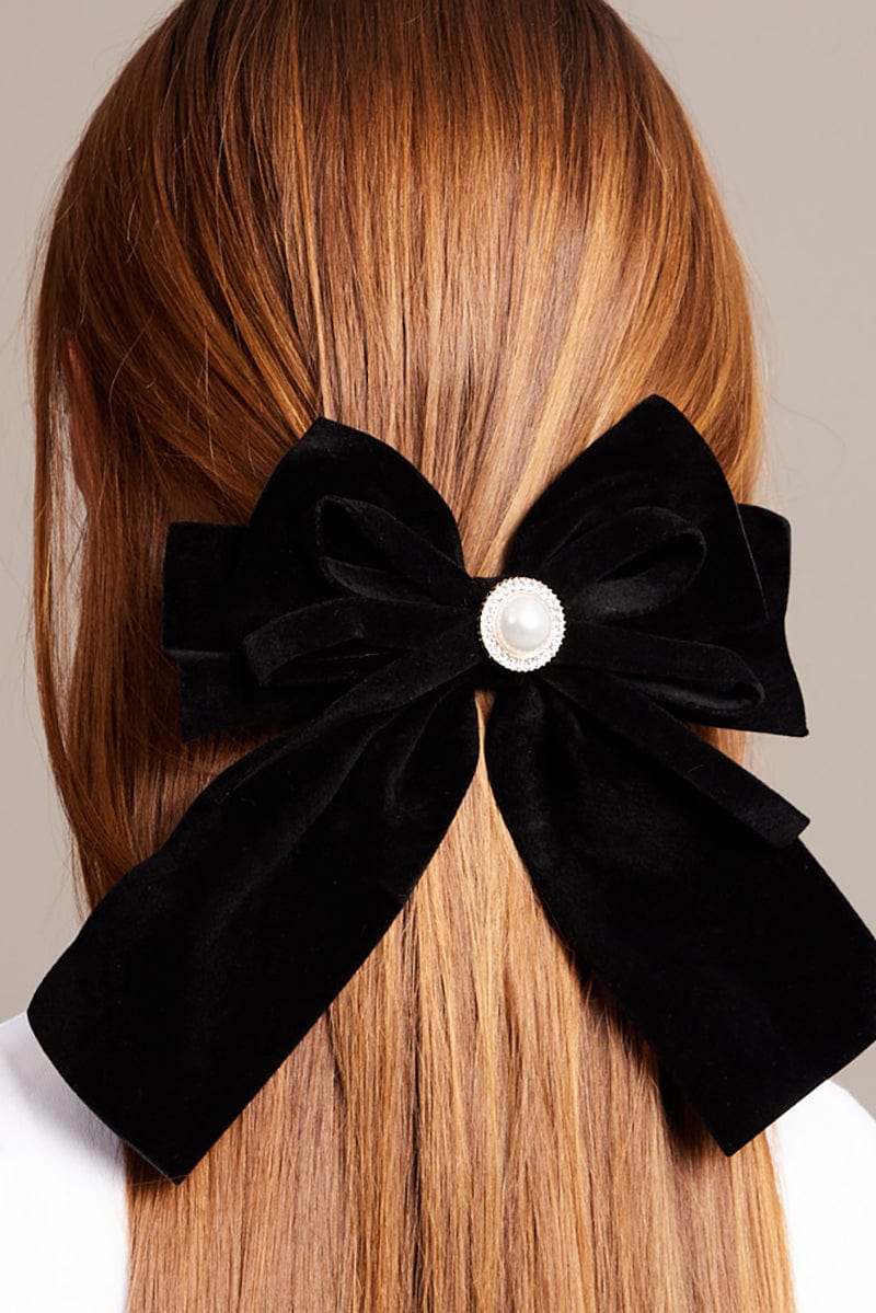 Black Velvet Bow Hair Clip for YouandAll Fashion