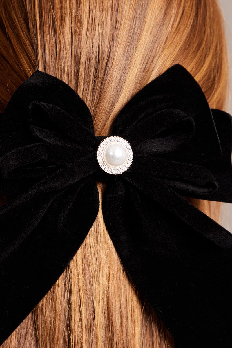 Black Velvet Bow Hair Clip for YouandAll Fashion