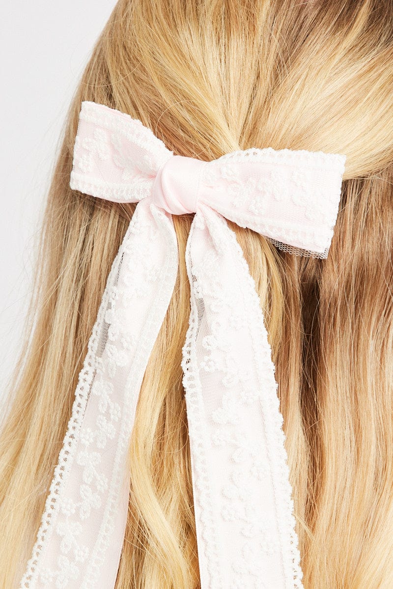 Pink Lace Bow Hair Clip for YouandAll Fashion