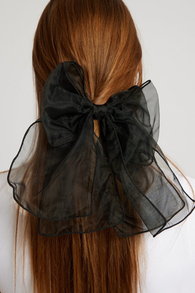 Black Oversized Organza Bow Hair Clip for YouandAll Fashion