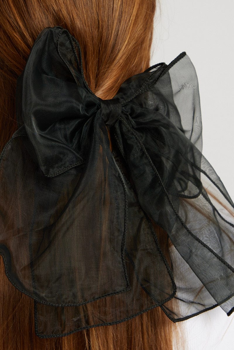 Black Oversized Organza Bow Hair Clip for YouandAll Fashion