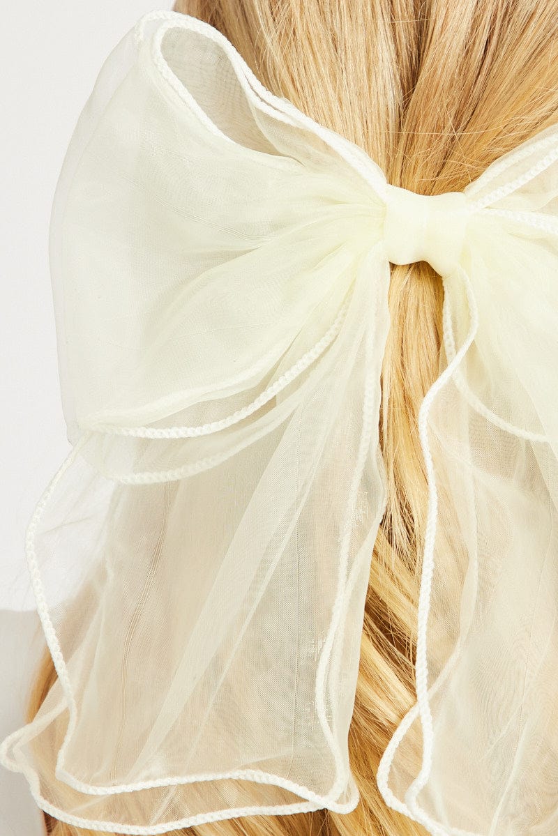 White Oversized Organza Bow Hair Clip for YouandAll Fashion