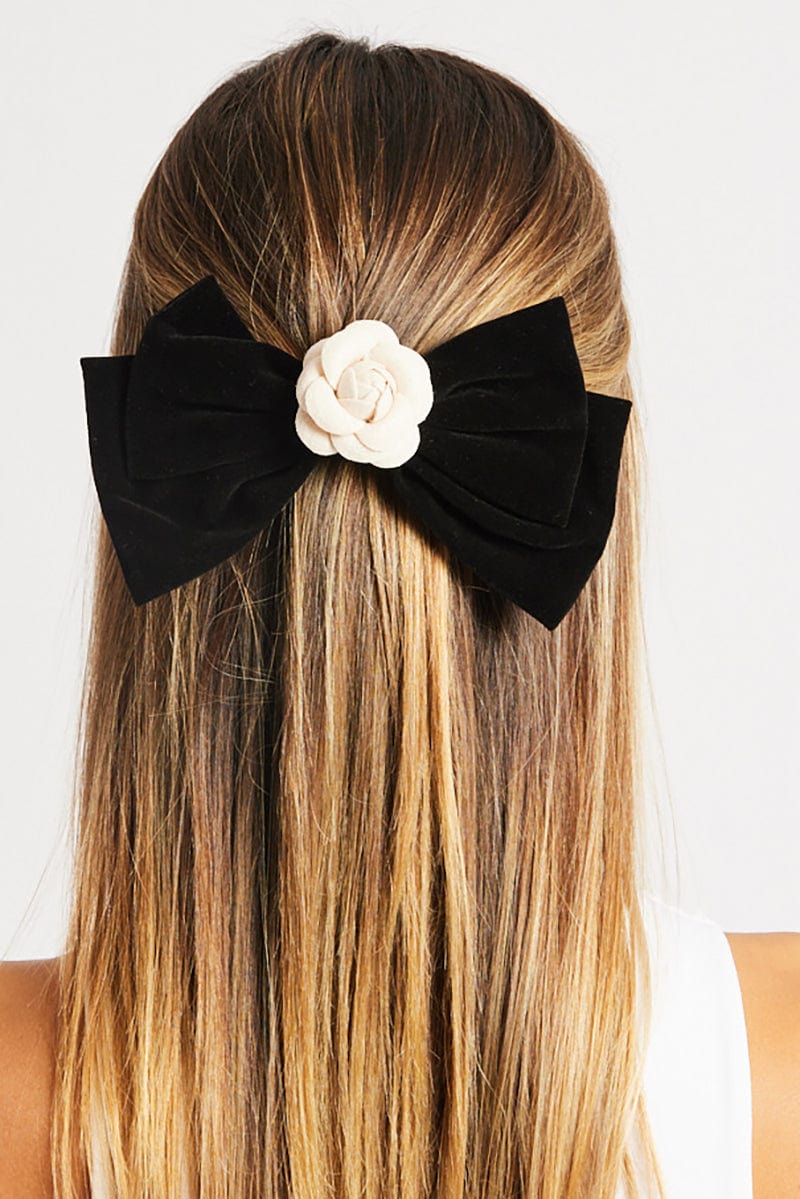 Black Rosette Bow Hair Clip for YouandAll Fashion