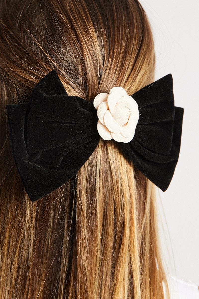 Black Rosette Bow Hair Clip for YouandAll Fashion