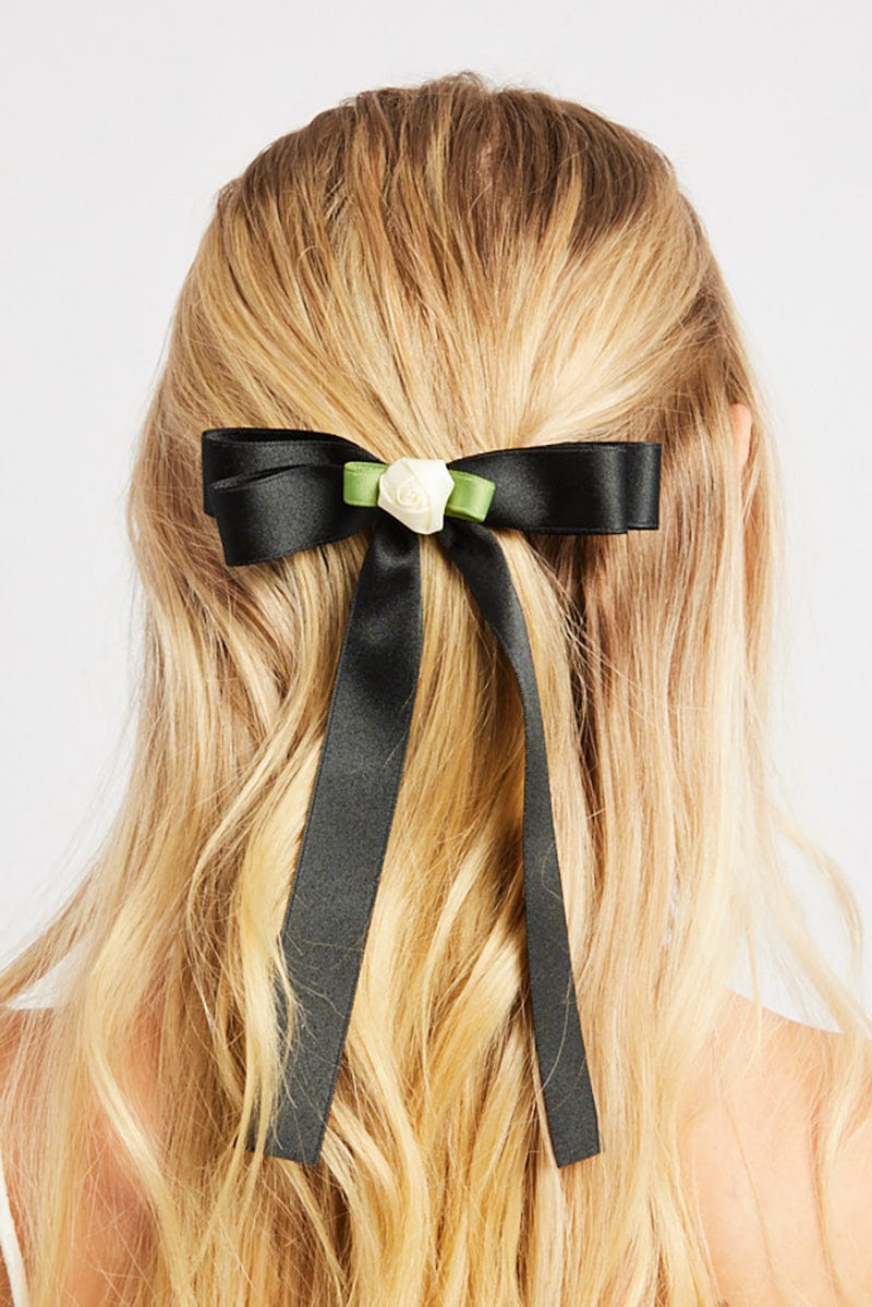 Black Rosette Bow Hair Clip for YouandAll Fashion