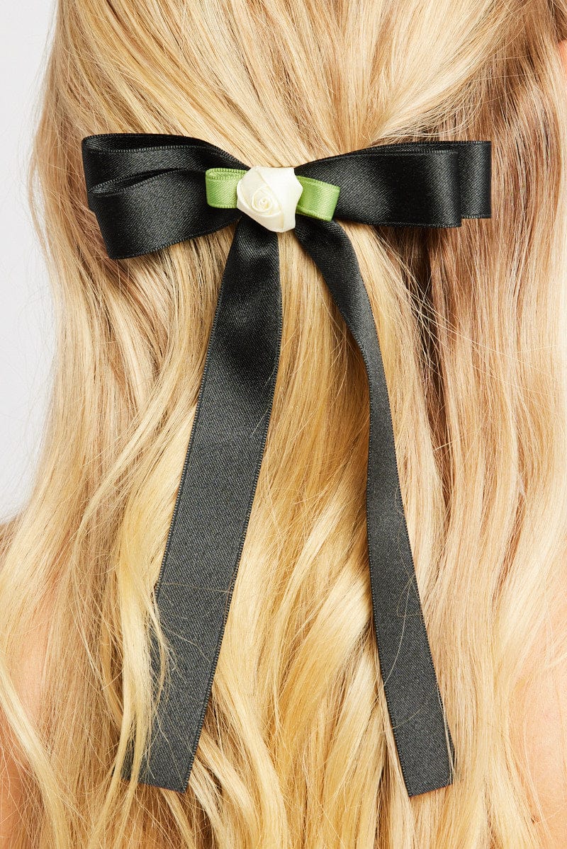 Black Rosette Bow Hair Clip for YouandAll Fashion