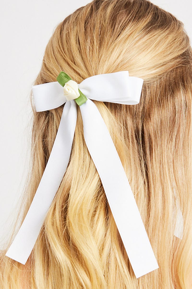 White Rosette Bow Hair Clip for YouandAll Fashion