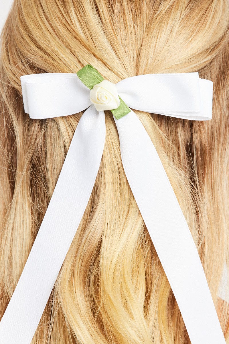 White Rosette Bow Hair Clip for YouandAll Fashion