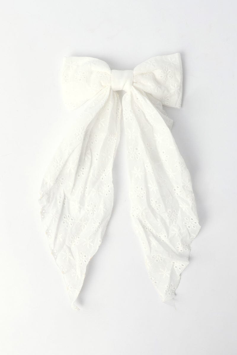 White Eyelet Bow Hair Clip for YouandAll Fashion