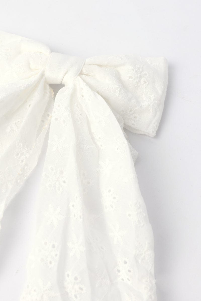 White Eyelet Bow Hair Clip for YouandAll Fashion