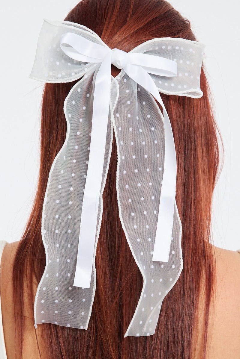 White Polka Dot Organza Hair Bow for YouandAll Fashion