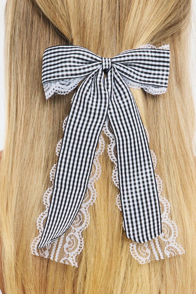 Black Check Print Hair Bow for YouandAll Fashion
