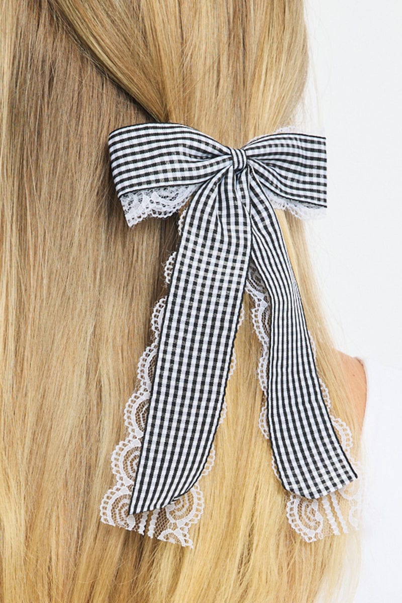 Black Check Print Hair Bow for YouandAll Fashion