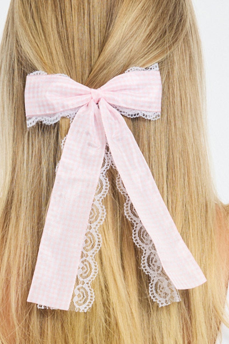 Pink Check Print Hair Bow for YouandAll Fashion