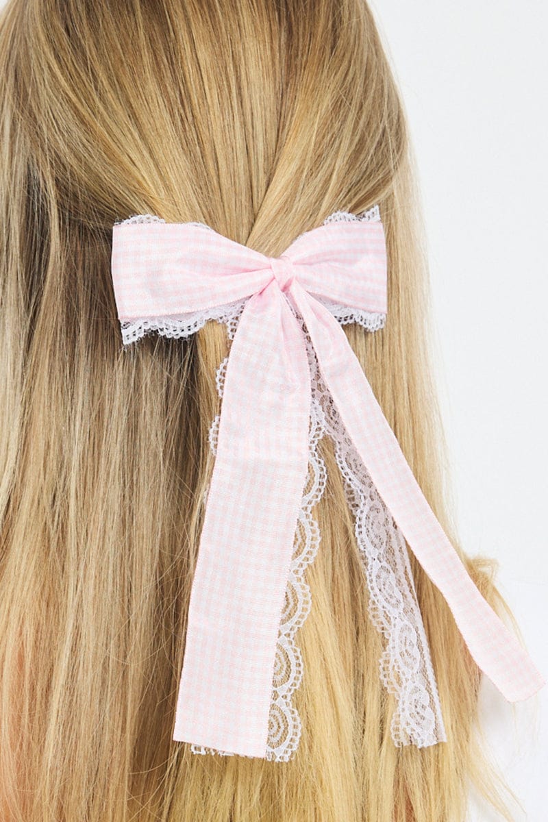 Pink Check Print Hair Bow for YouandAll Fashion