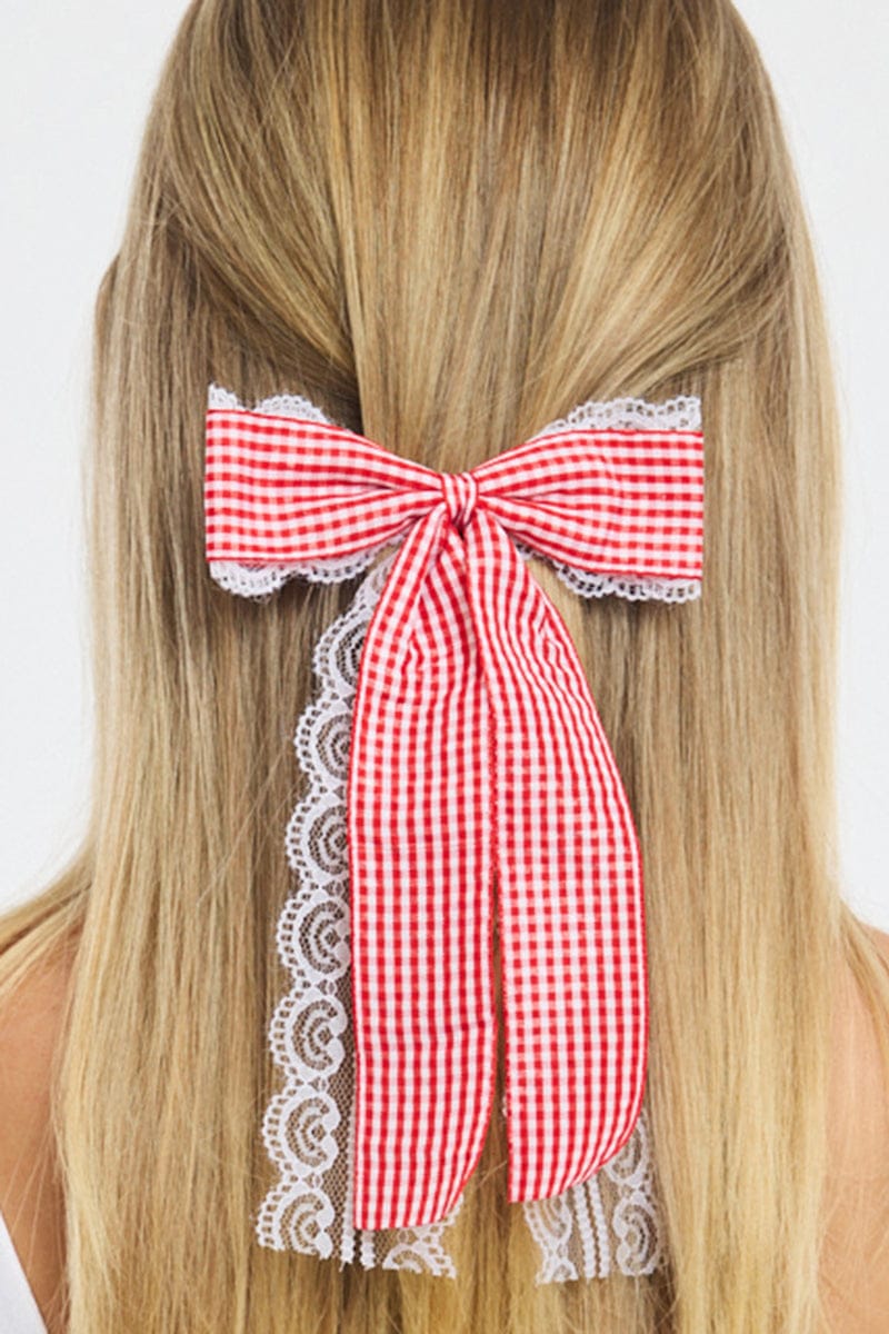 Red Check Print Hair Bow for YouandAll Fashion