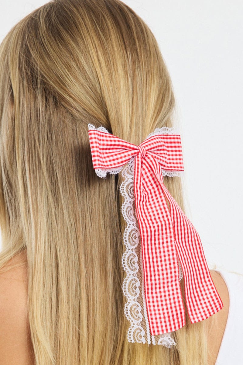 Red Check Print Hair Bow for YouandAll Fashion