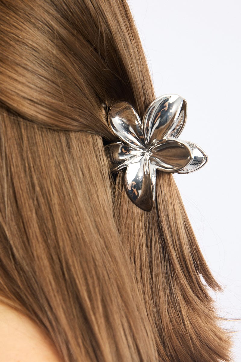 Silver Hibiscus Flower Claw Clip for YouandAll Fashion