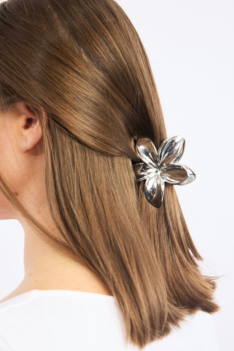Silver Hibiscus Flower Claw Clip for YouandAll Fashion
