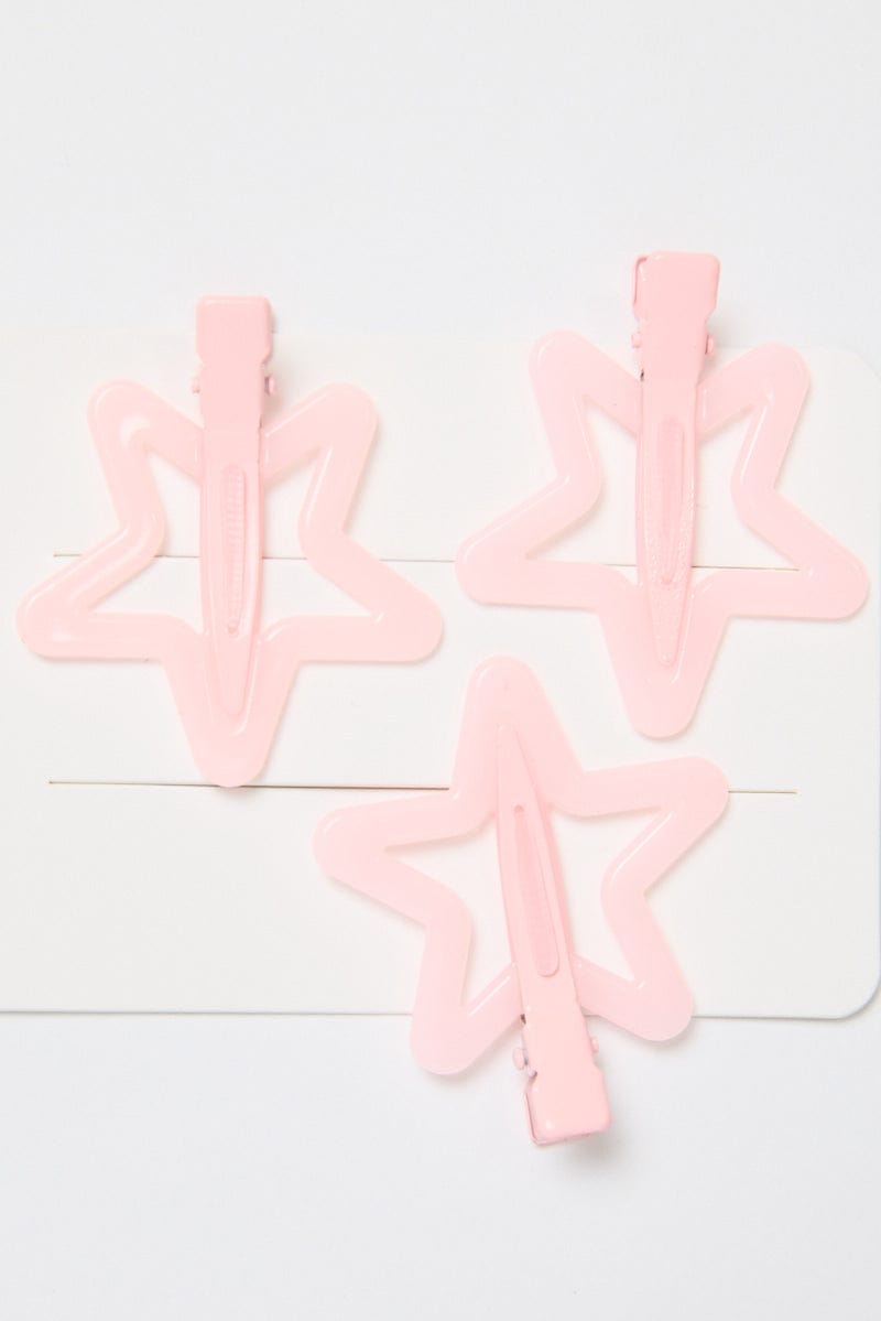 Pink 3 Pack Star Hair Clips for YouandAll Fashion