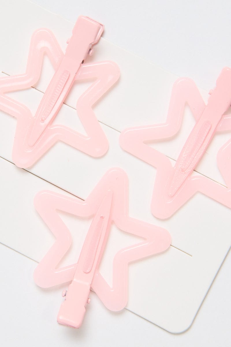 Pink 3 Pack Star Hair Clips for YouandAll Fashion
