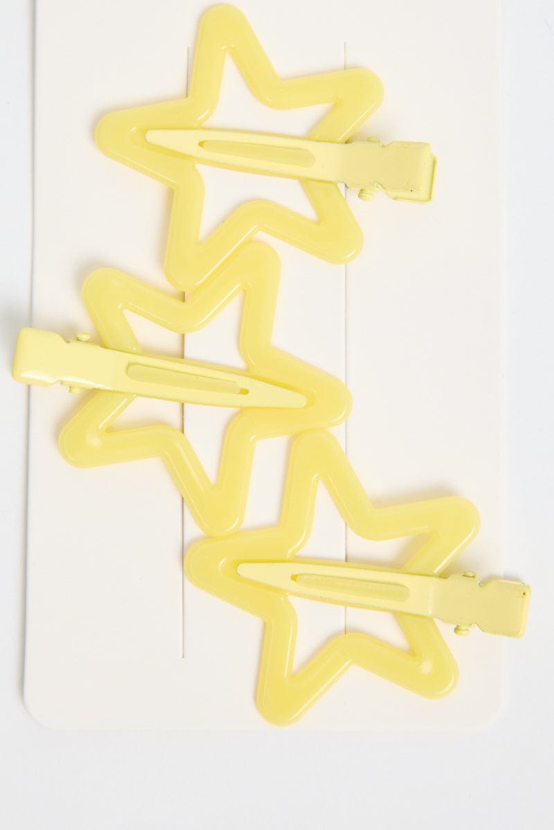 Yellow 3 Pack Star Hair Clips for YouandAll Fashion