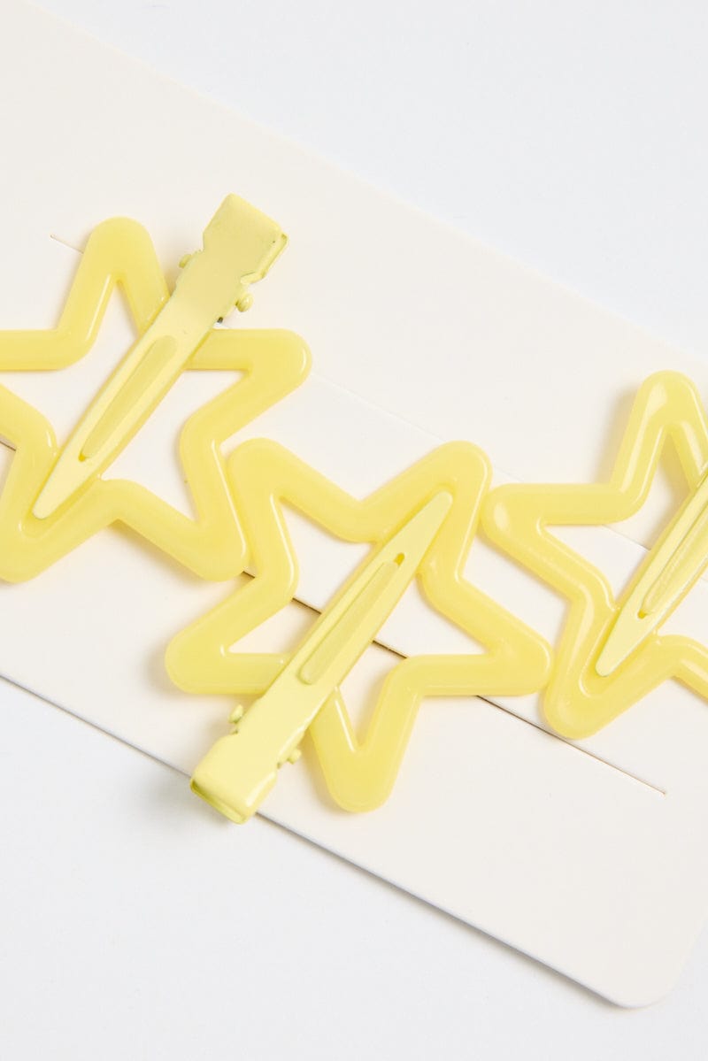 Yellow 3 Pack Star Hair Clips for YouandAll Fashion