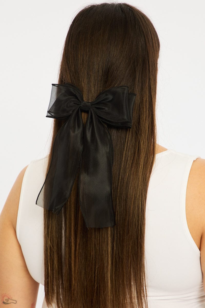 Black Organza Hair Bow Clip for YouandAll Fashion